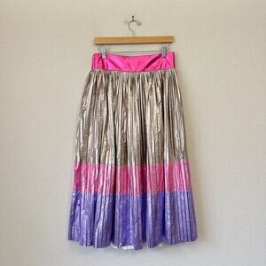 CELIA B Midi Skirt Colorblock Metallic Pleated Flowy Cocktail Party NWT
